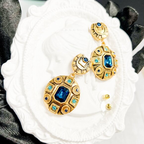 Blue Crystal Earrings, Bridal Crystal Earrings, Bridesmaids Crystal Earrings - Picture 4 of 11